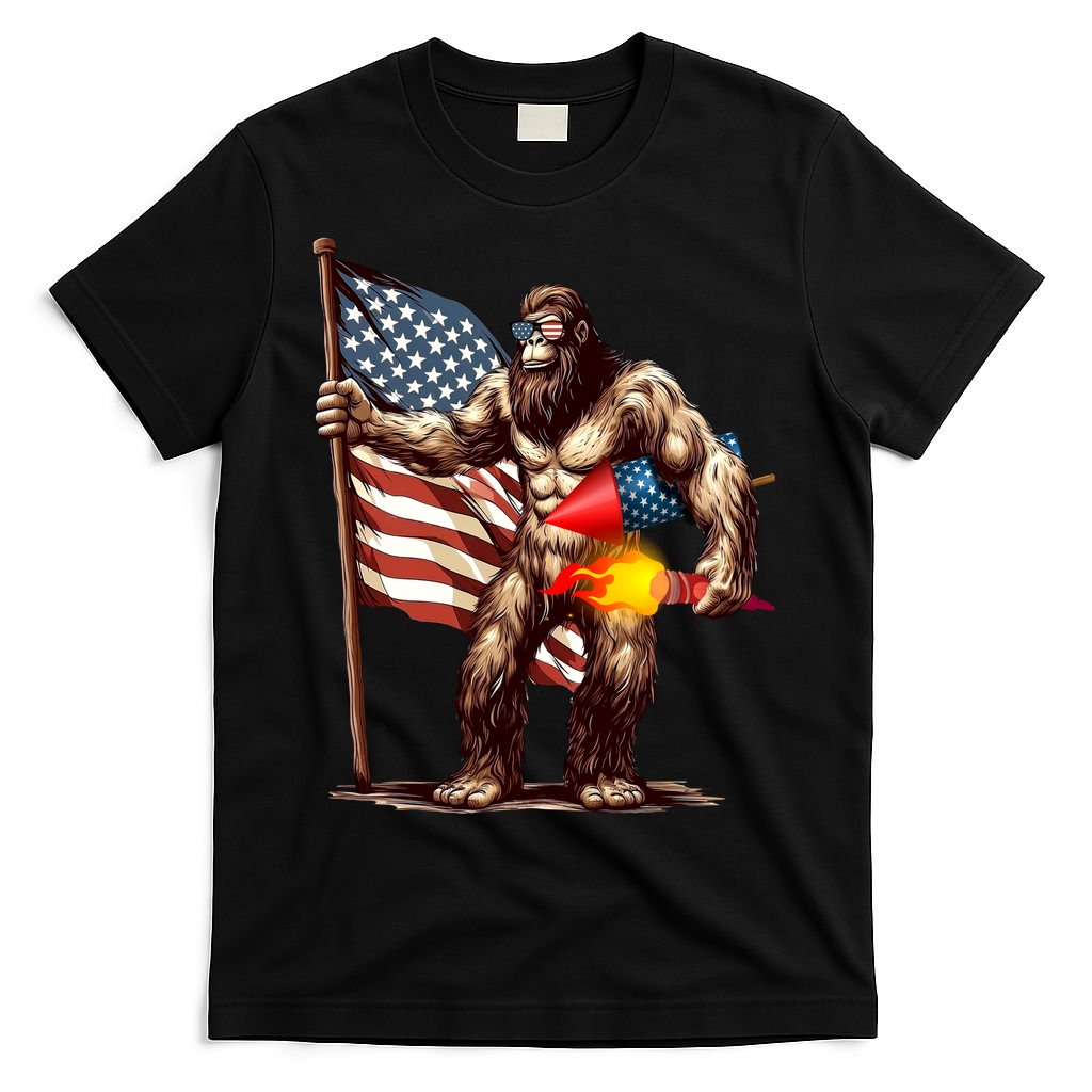 Bigfoot Fireworks 4th Of July Sasquatch American US Flag T-Shirt Mood Vibes Tees - Express Your Mood, Wear Your Style