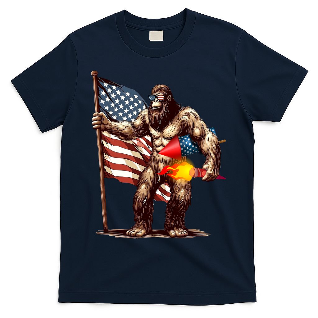Bigfoot Fireworks 4th Of July Sasquatch American US Flag T-Shirt Mood Vibes Tees - Express Your Mood, Wear Your Style