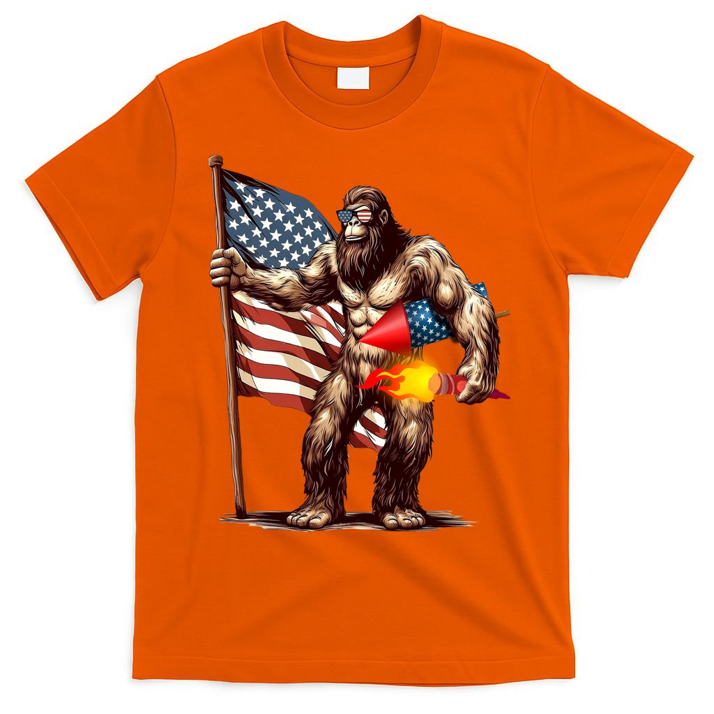 Bigfoot Fireworks 4th Of July Sasquatch American US Flag T-Shirt Mood Vibes Tees - Express Your Mood, Wear Your Style