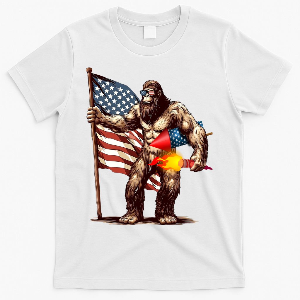Bigfoot Fireworks 4th Of July Sasquatch American US Flag T-Shirt Mood Vibes Tees - Express Your Mood, Wear Your Style