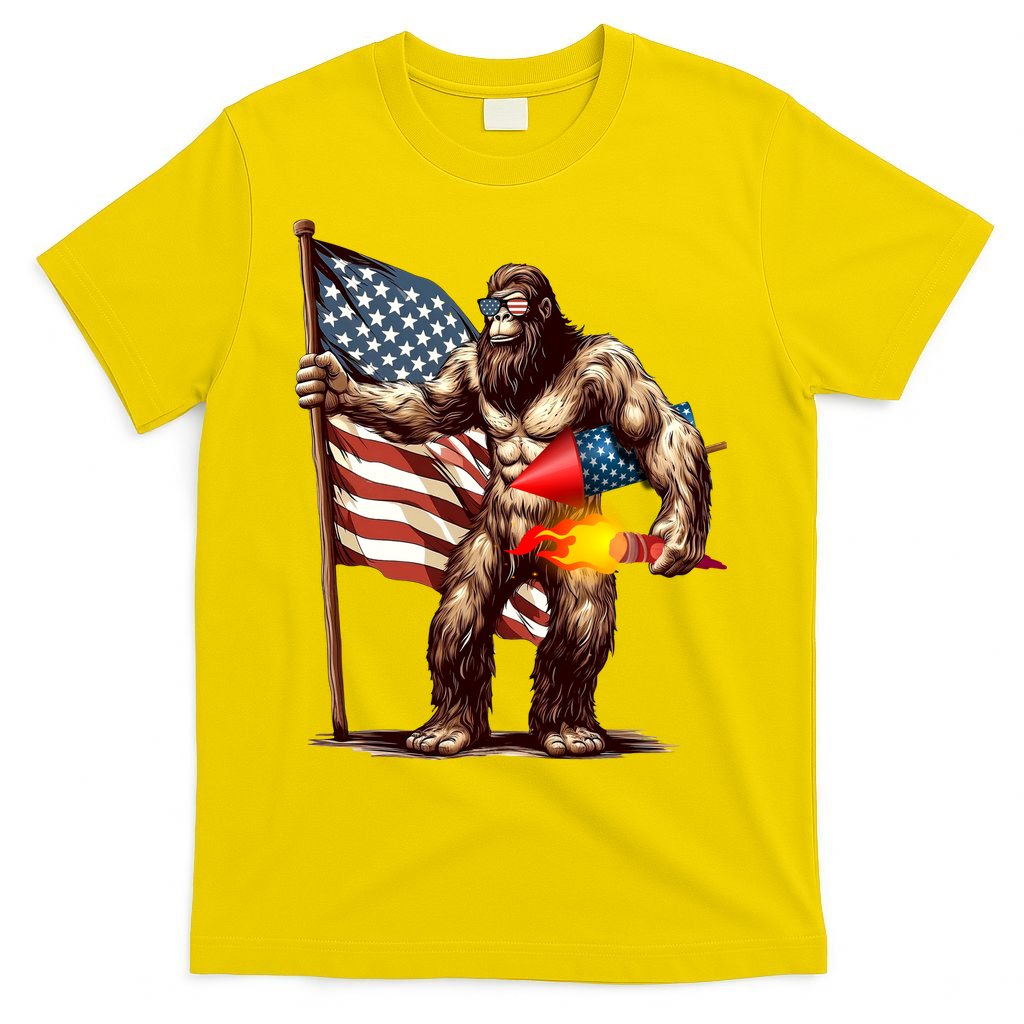 Bigfoot Fireworks 4th Of July Sasquatch American US Flag T-Shirt Mood Vibes Tees - Express Your Mood, Wear Your Style