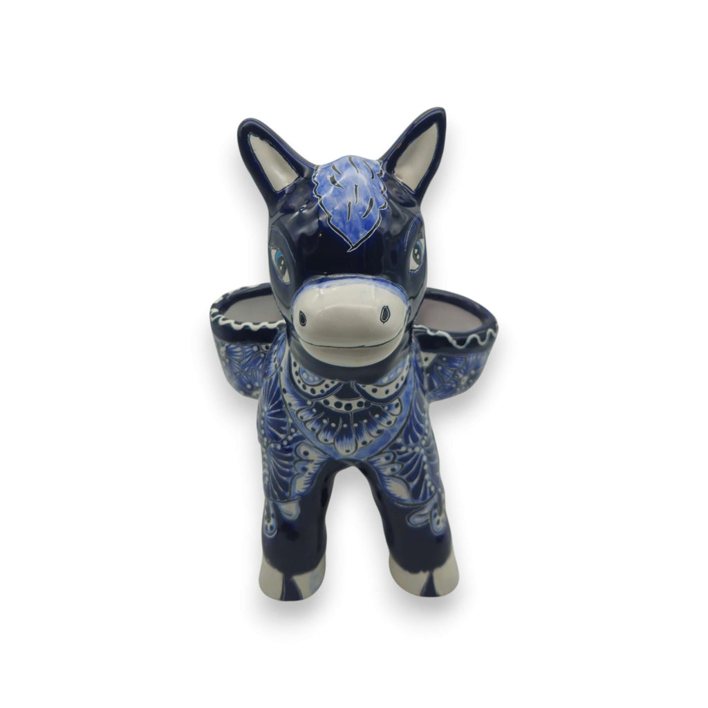 Blue Talavera Donkey Planter | Handmade Mexican Pottery
