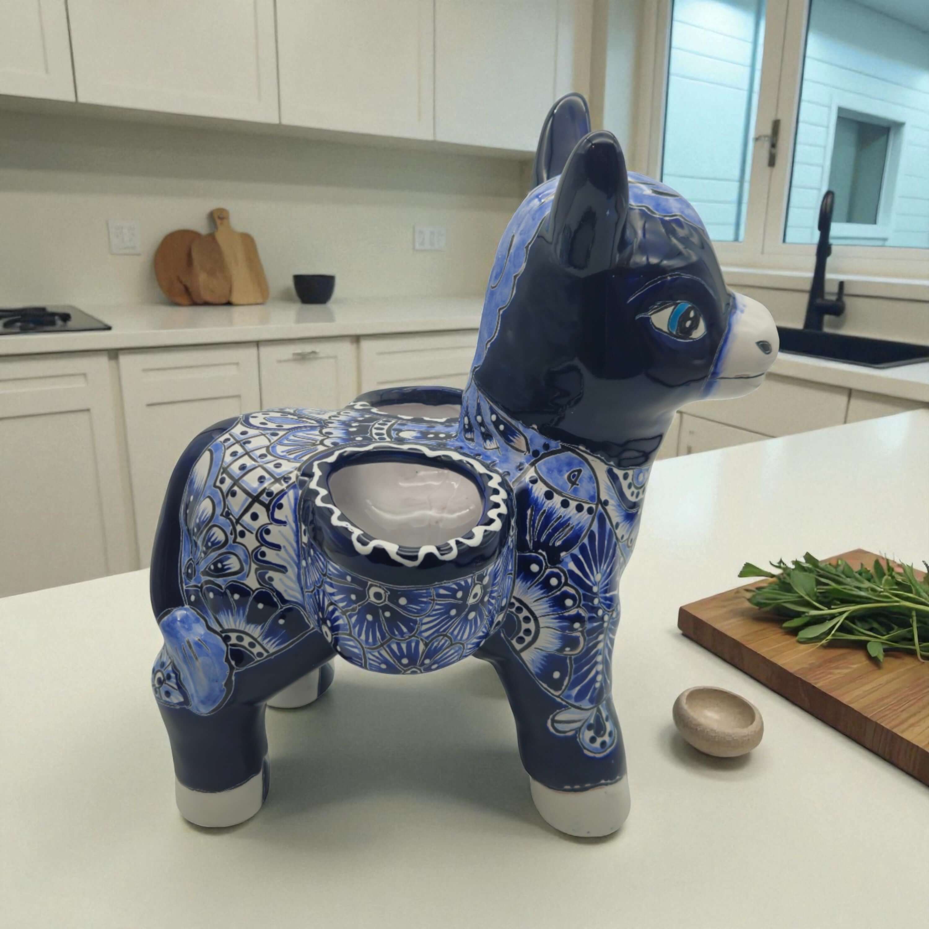 Blue Talavera Donkey Planter | Handmade Mexican Pottery