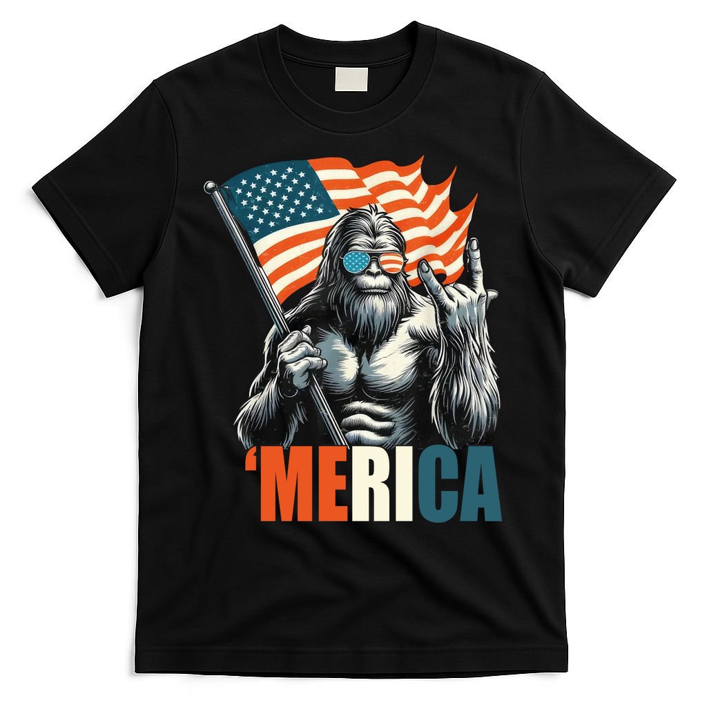 Bigfoot Merica Rock American Flag Patriotic 4th Of July T-Shirt Mood Vibes Tees - Express Your Mood, Wear Your Style