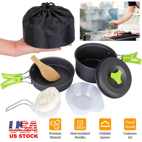9Pcs Camping Cooking Ware Set Camping Stove Cookware Kit Aluminum Pot Pans Set for Hiking Picnic Outdoor