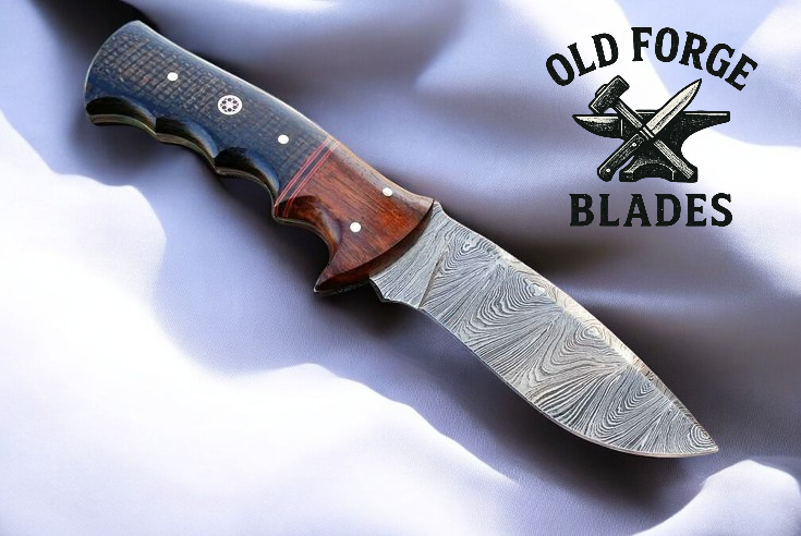 Custom Handmade Hunting Knife with Watered Steel Blade OLD FORGE BLADES