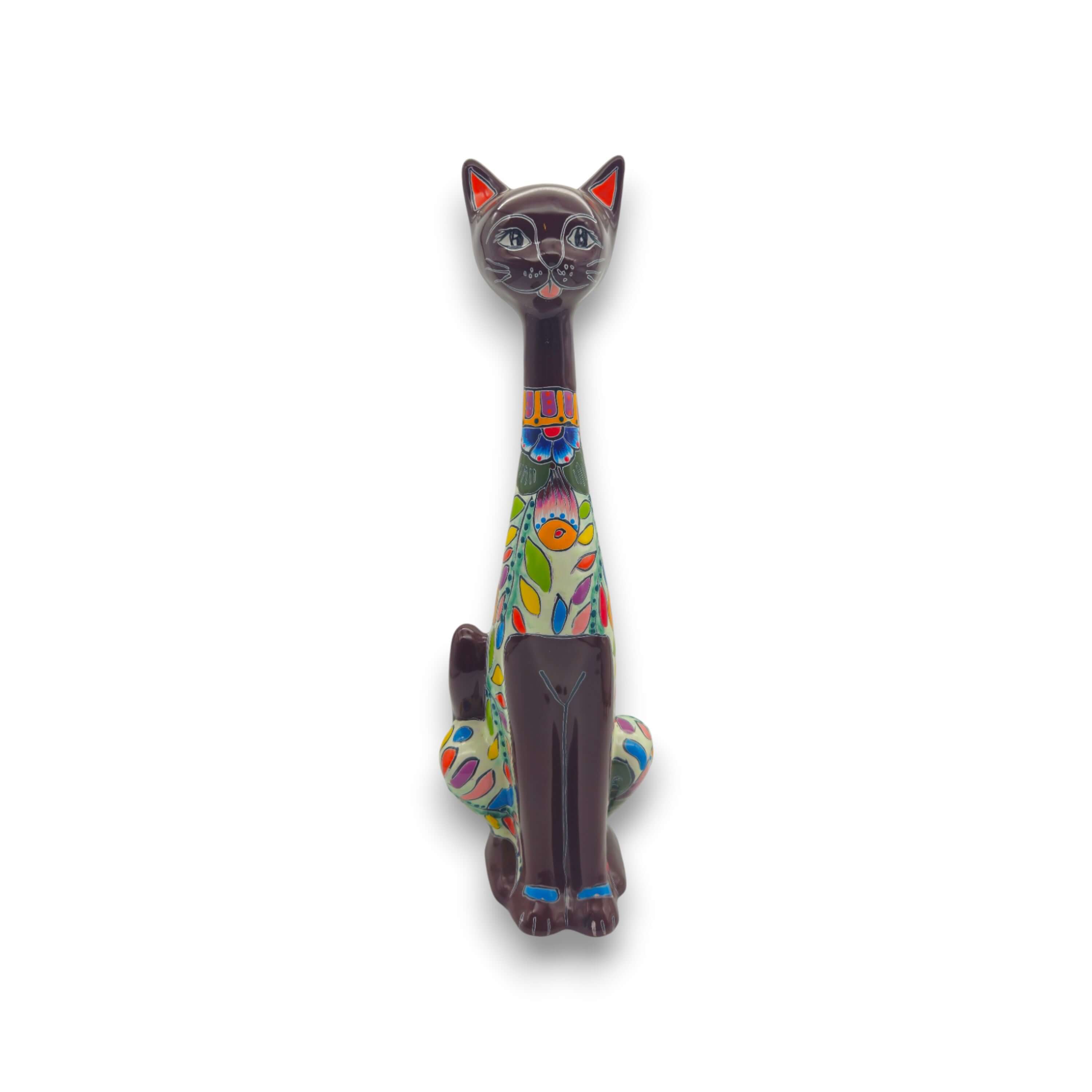 Colorful Talavera Cat Statue | Handmade Mexican Art