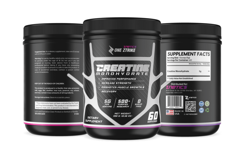 Creatine Monohydrate Ultramicronized | 5g Per Serving, 60 Servings | ONE ZTRIKE by ZNETICS Znetics