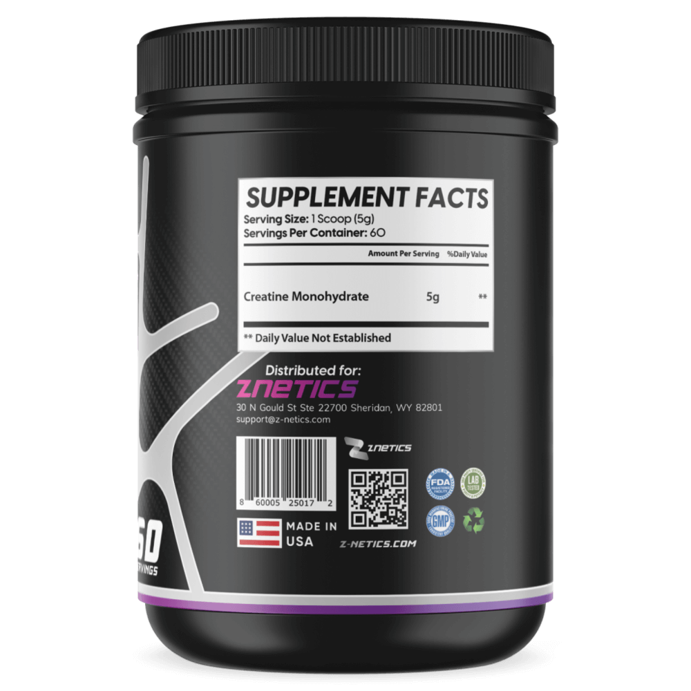 Creatine Monohydrate Ultramicronized | 5g Per Serving, 60 Servings | ONE ZTRIKE by ZNETICS Znetics