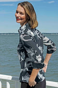 3/4 Sleeve Rome Shirt Black and White Dragons On Voile