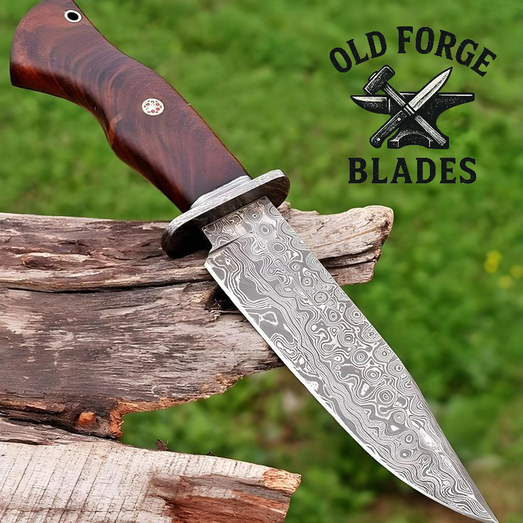 Damascus Knives Handmade – Rosewood Handle Hunting Knife OLD FORGE BLADES