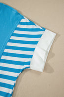Light Blue Flag Print Patchwork Colorblock July 4th T Shirt I am a Fashion Junky