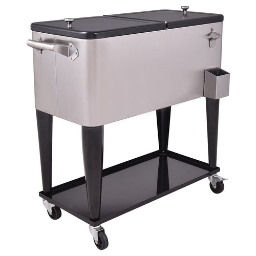 80 Quart Patio Rolling Stainless Steel Ice Beverage Cooler GemGear