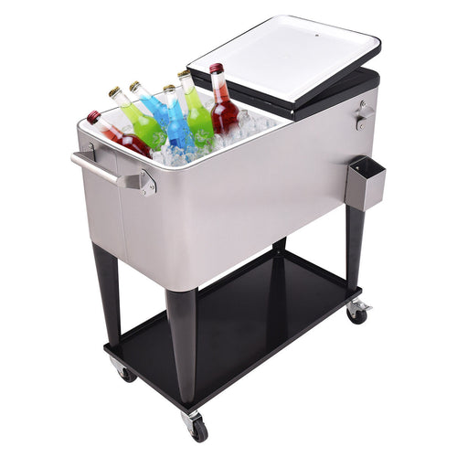 80 Quart Patio Rolling Stainless Steel Ice Beverage Cooler GemGear