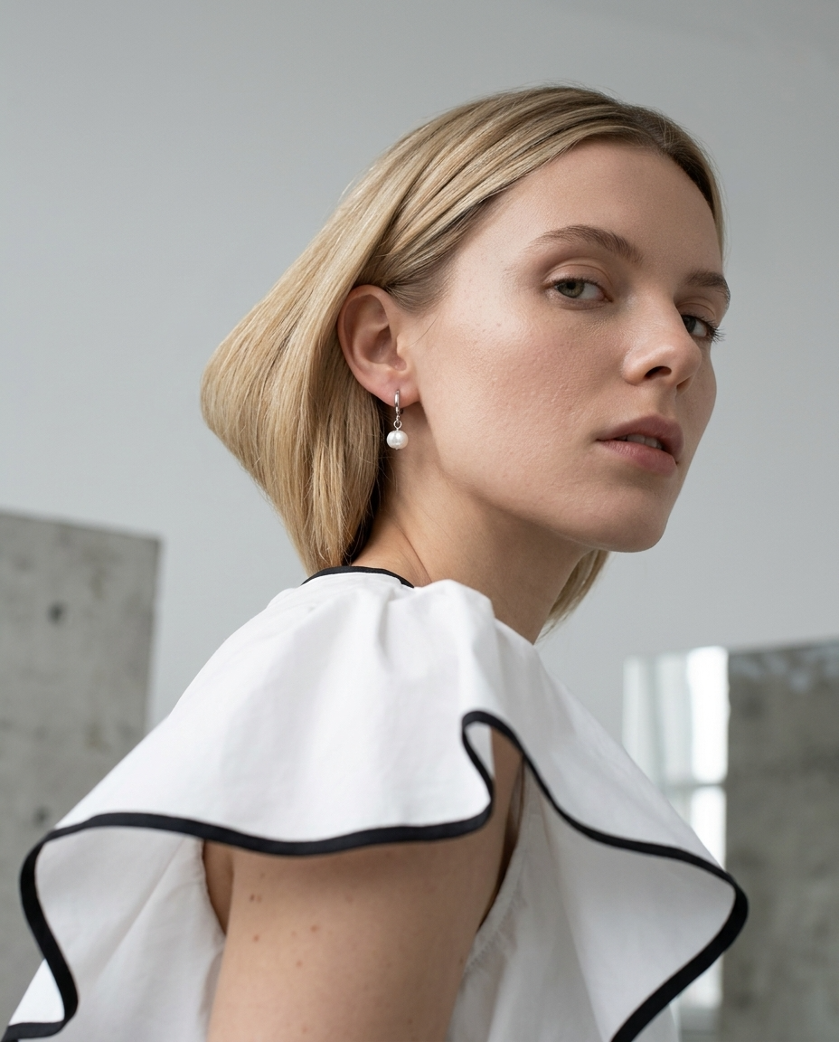 Milán Pearl Huggie Hoops Ostella Shells