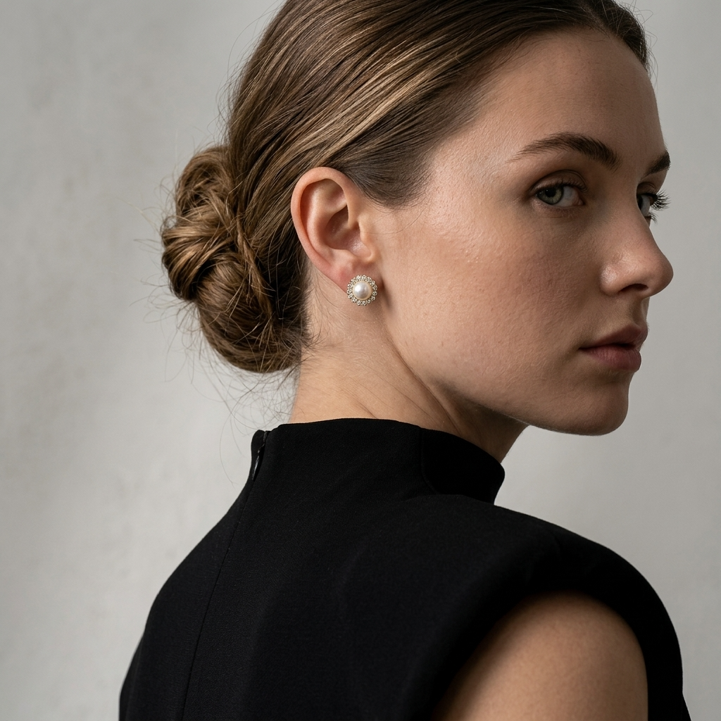 Diamond Pearl Stud Earrings Ostella Shells