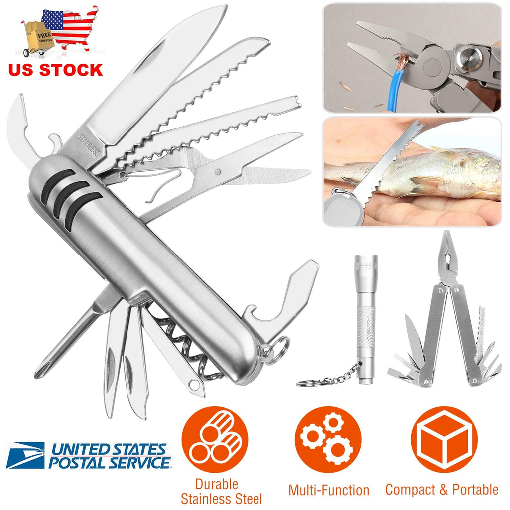 Outdoor Survival Tool Set Pocket Knife Pliers Flashlight Survival Emergency Kit for Camping Hiking Adventure Fishing Hunting