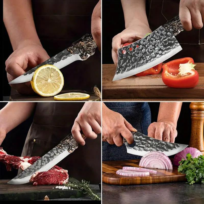 7-Piece Stainless Steel Kitchen Knife Set - Forged Professional Kitchen Knife Set, Boning, Slicing, Carving, Filleting, Deboning,Ping, Ultra-Sharp Cooking Tools for Meat and Fish Meatcleaverset Kitchenware
