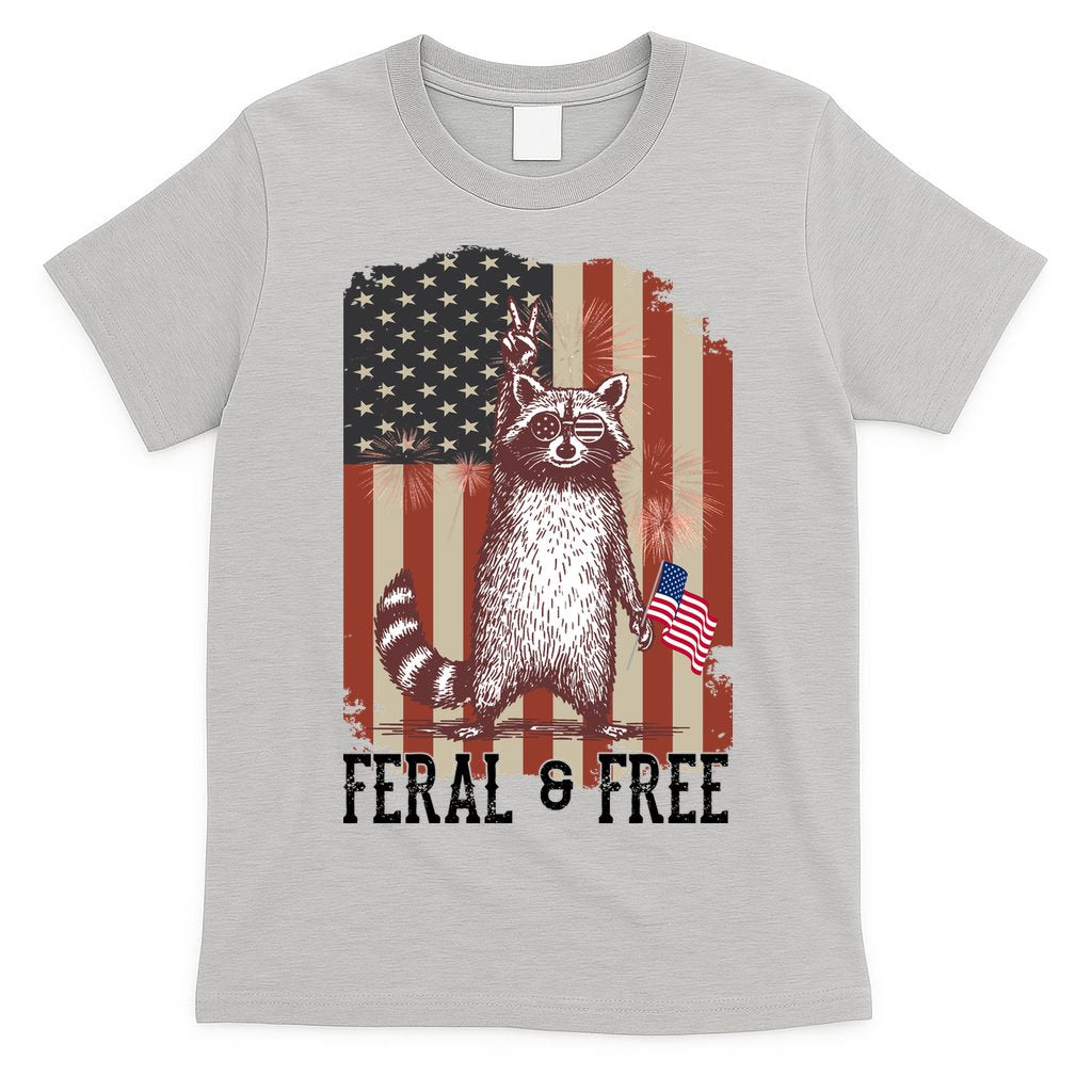 Feral But Free Raccoon July 4th Patriotic For Family T-Shirt Mood Vibes Tees - Express Your Mood, Wear Your Style