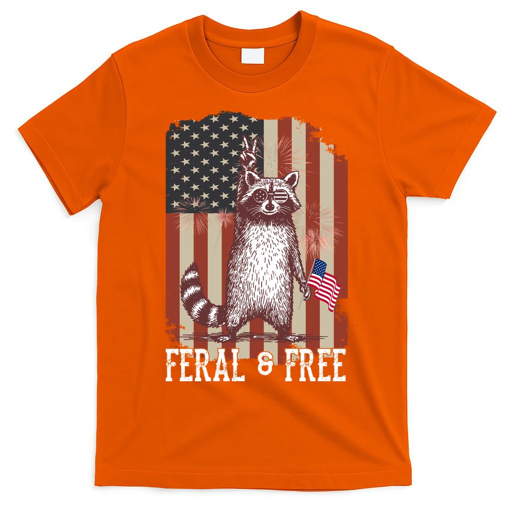 Feral But Free Raccoon July 4th Patriotic For Family T-Shirt Mood Vibes Tees - Express Your Mood, Wear Your Style