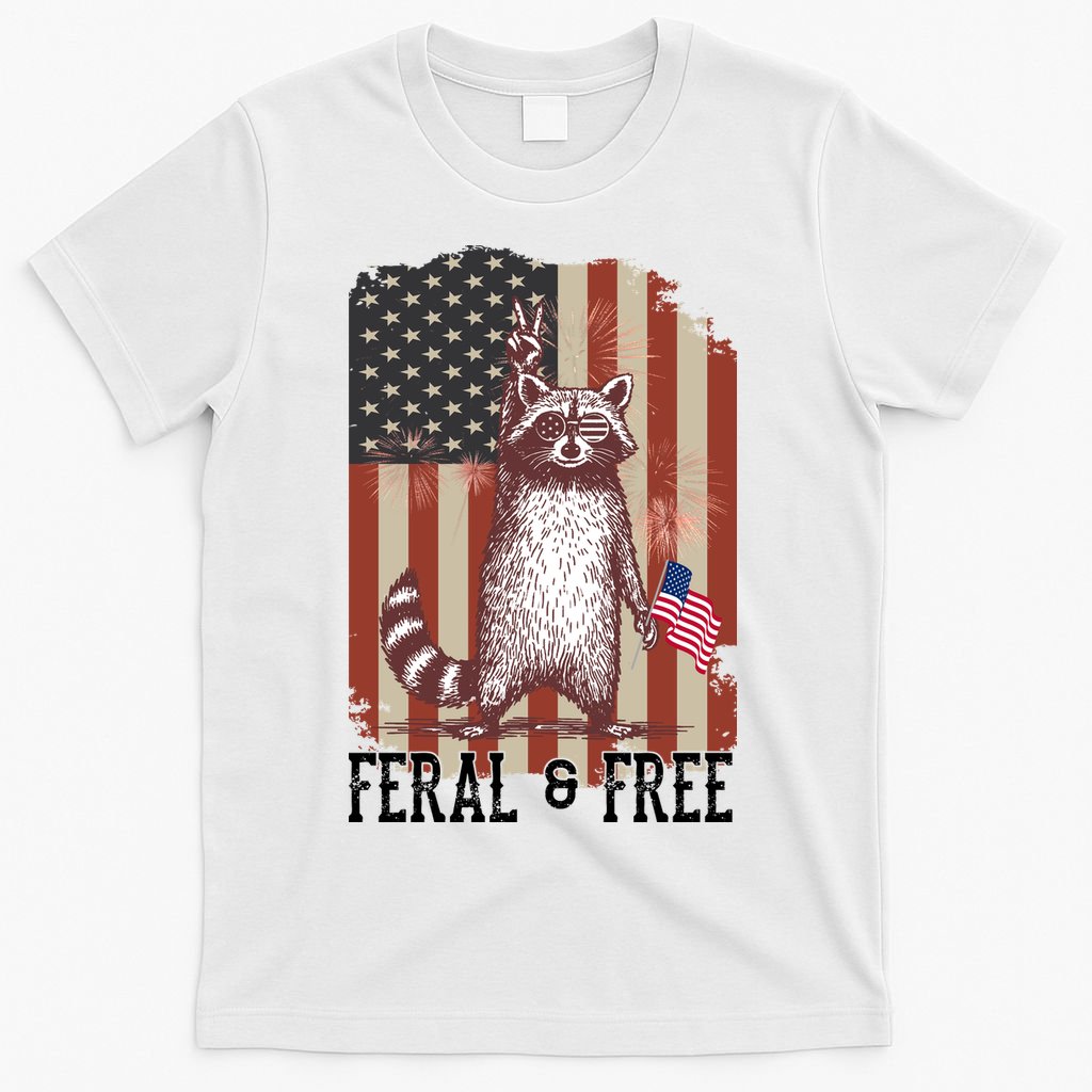 Feral But Free Raccoon July 4th Patriotic For Family T-Shirt Mood Vibes Tees - Express Your Mood, Wear Your Style