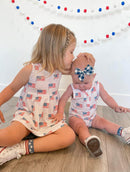 4th of July Flag Print Bamboo Peplum Top & Bike Shorts Little Joy Co.