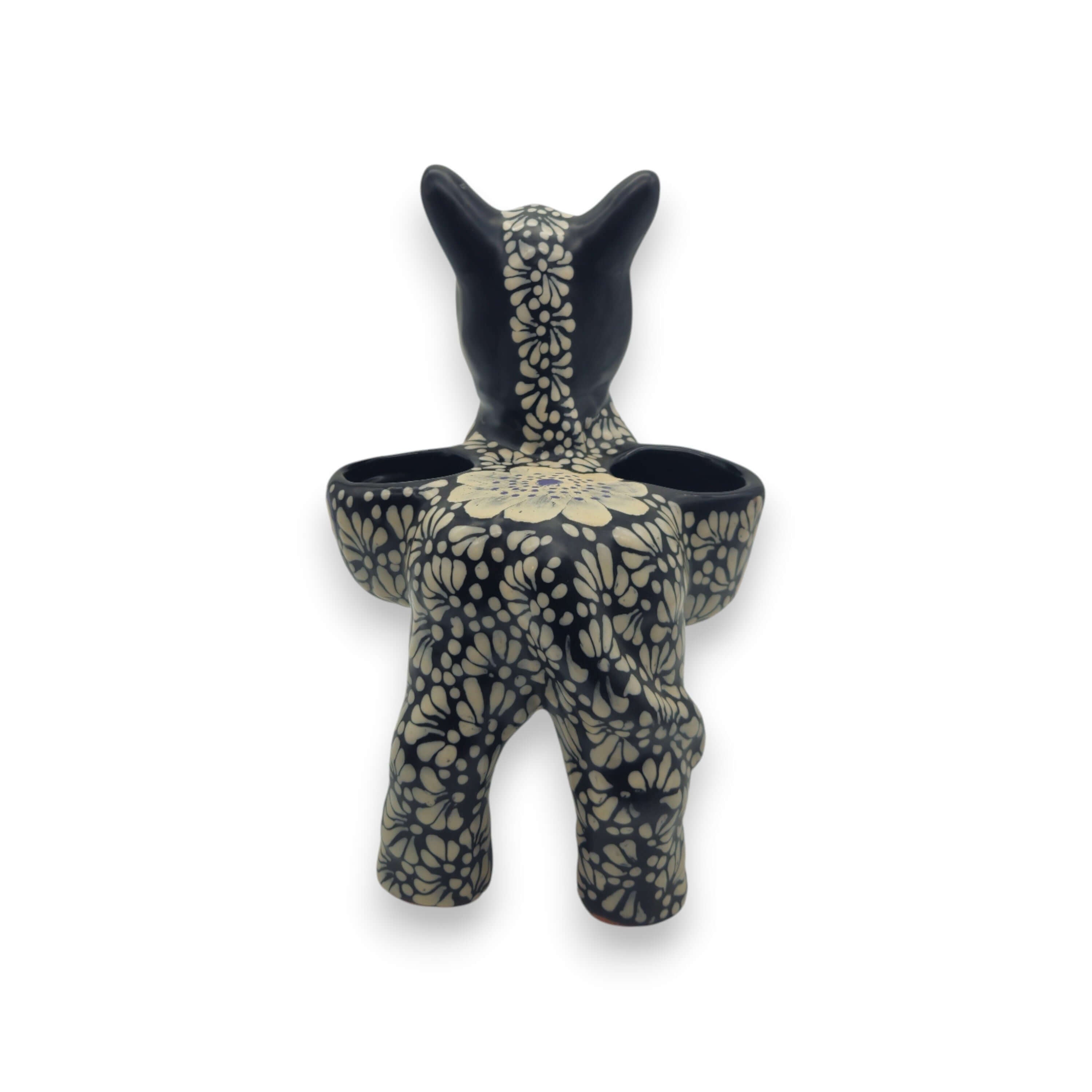 Floral Black & White Talavera Donkey Planter | Mexican Pottery