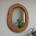 Floral Brown & White Talavera Mirror | Handmade Mexican Art