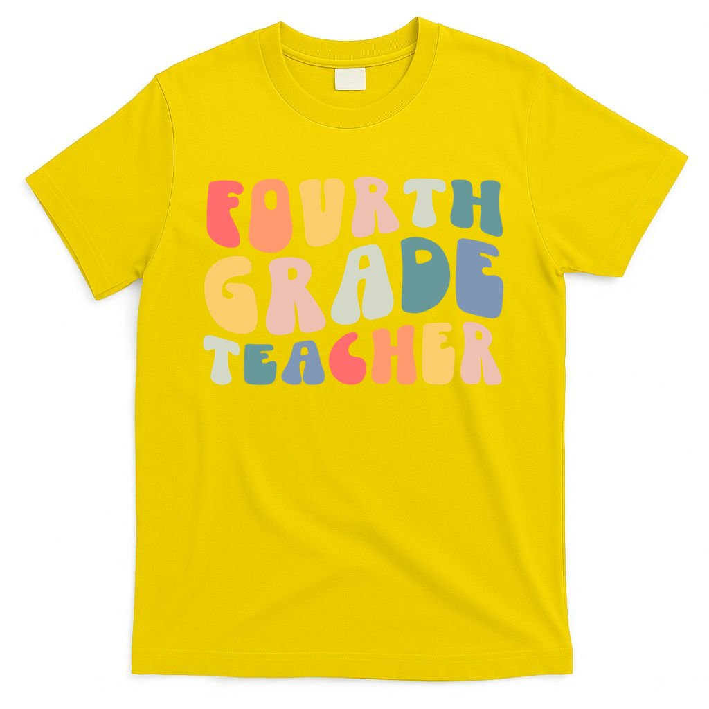 Groovy Vintage 4th Fourth Grade Teacher Back To School T-Shirt Mood Vibes Tees - Express Your Mood, Wear Your Style