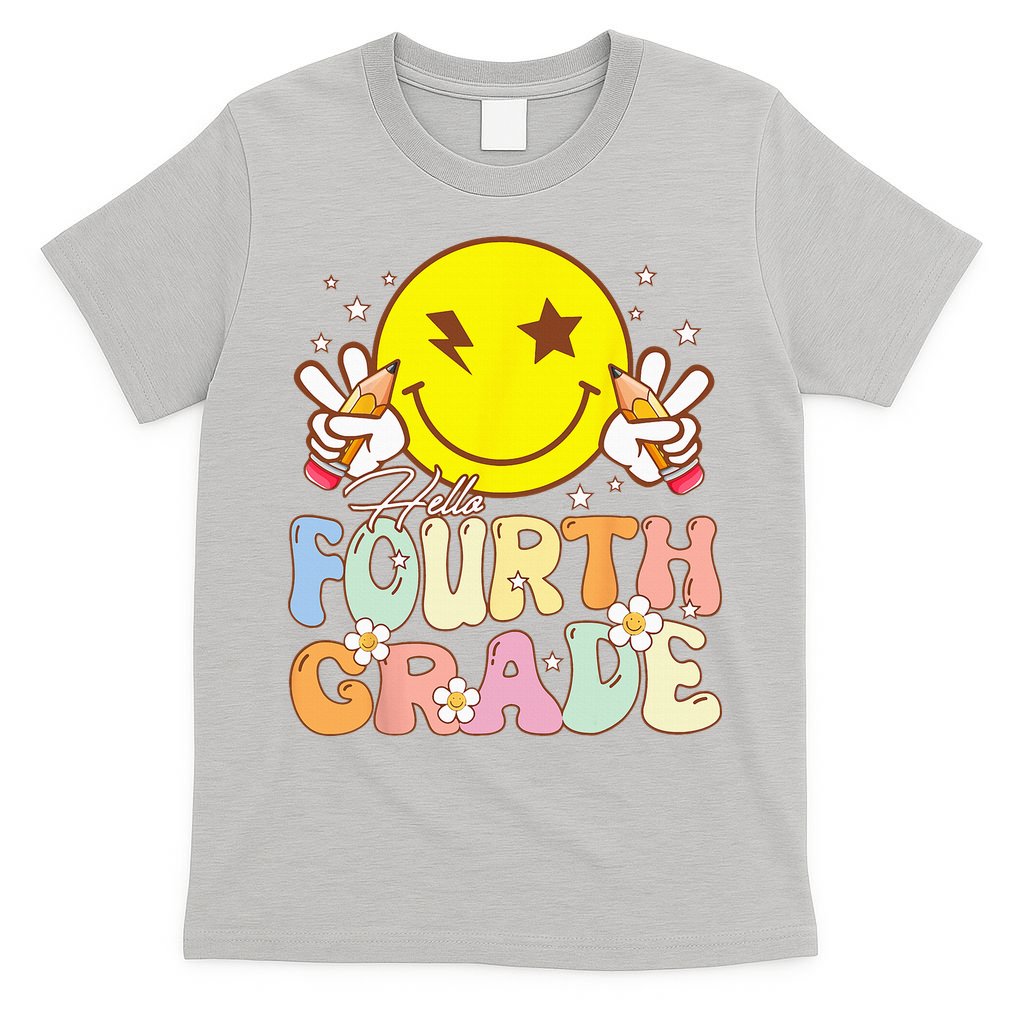 Hello 4th Grade Fourth Grade Funny Smile Face Back To School T-Shirt Mood Vibes Tees - Express Your Mood, Wear Your Style
