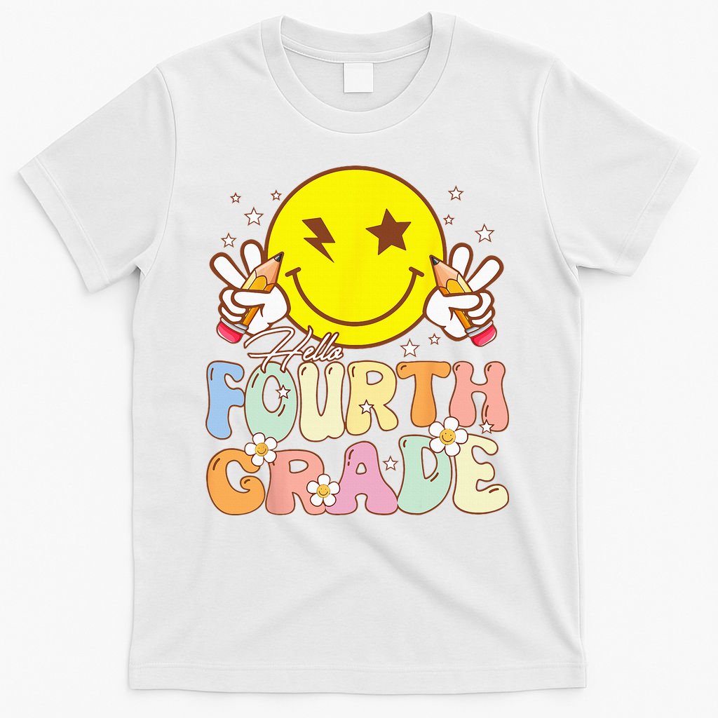 Hello 4th Grade Fourth Grade Funny Smile Face Back To School T-Shirt Mood Vibes Tees - Express Your Mood, Wear Your Style