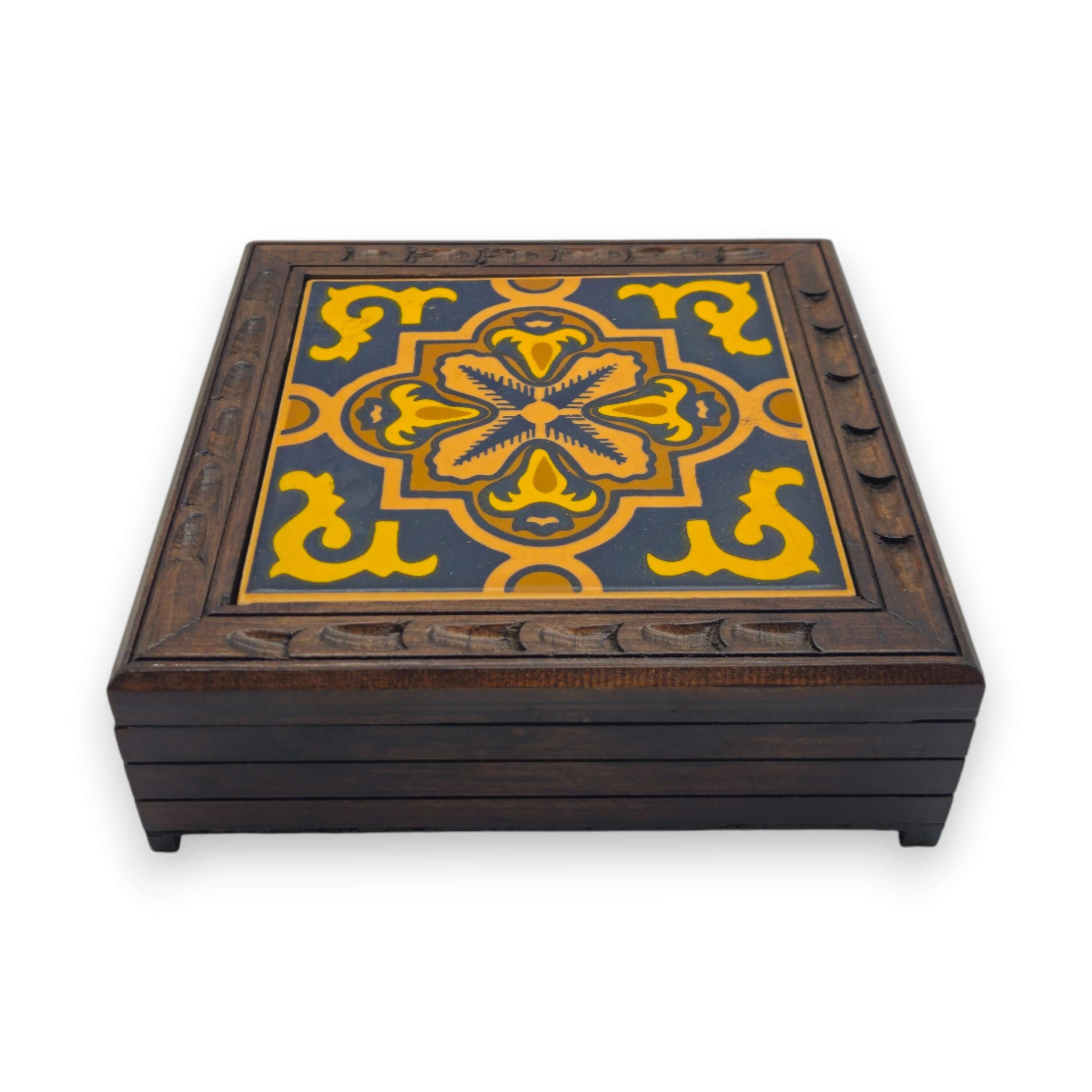 Handmade Talavera Tile Keepsake Box | Mexican Wooden Jewelry Box