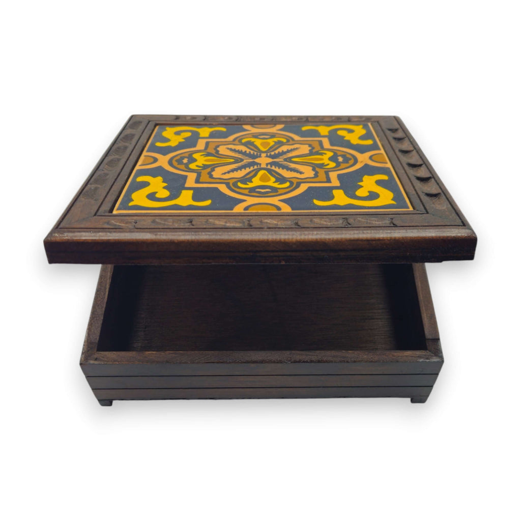 Handmade Talavera Tile Keepsake Box | Mexican Wooden Jewelry Box