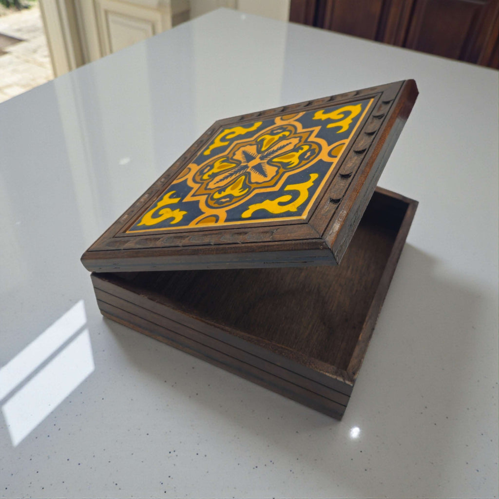 Handmade Talavera Tile Keepsake Box | Mexican Wooden Jewelry Box