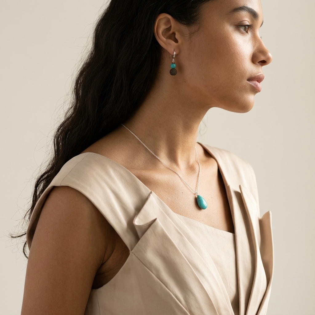 Turquoise Necklace & Earrings Set Ostella Shells