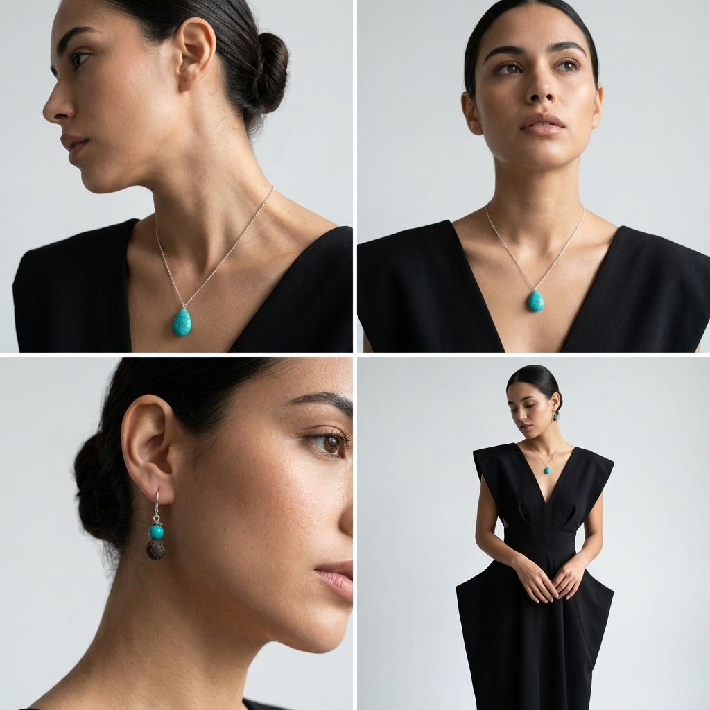 Turquoise Necklace & Earrings Set Ostella Shells