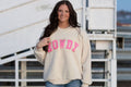 "Howdy" Western Sherpa Pullover — Ivory with Pink & Gold Applique Patches (XL remains) Cowhide and Conchos
