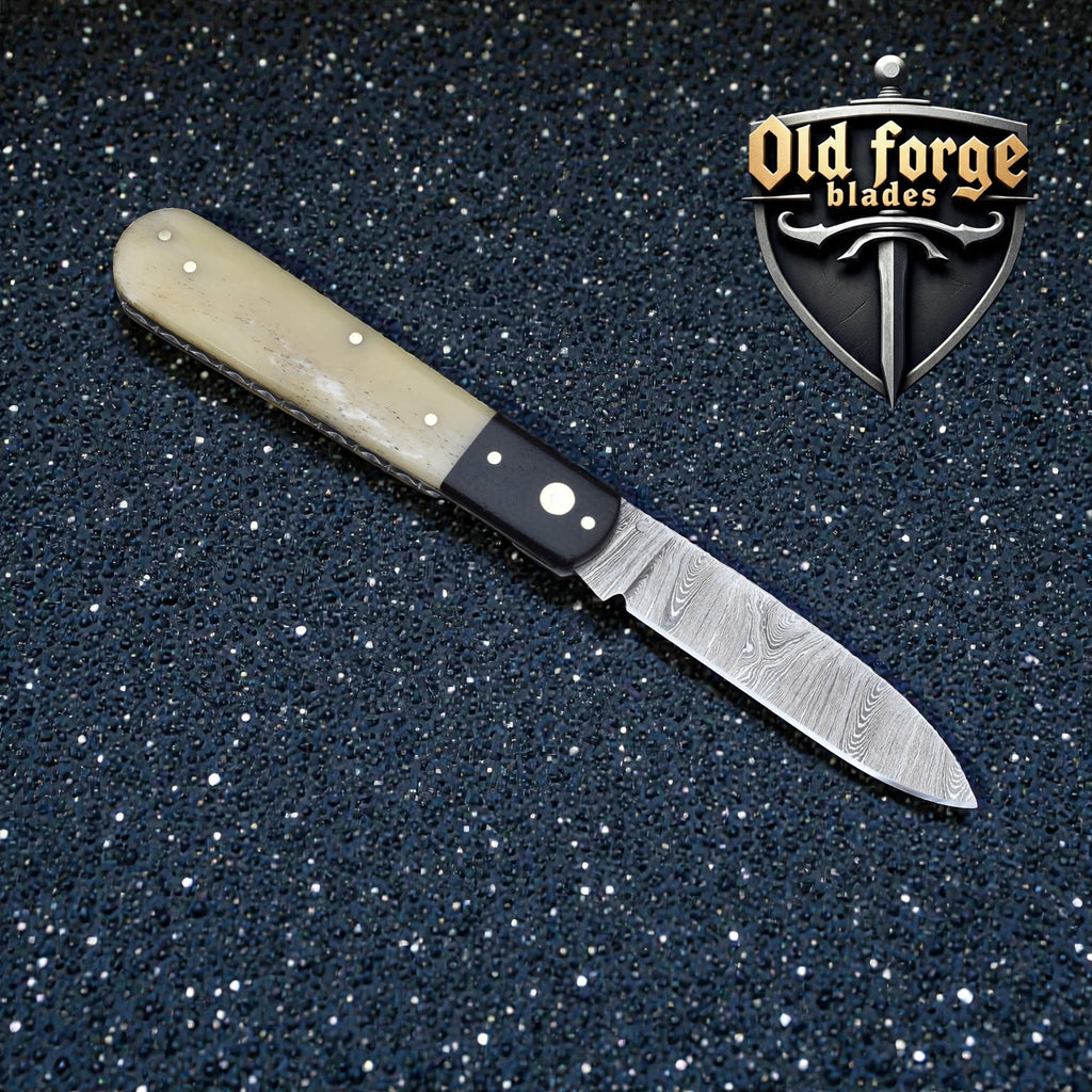 Handmade Damascus Steel Pocket Knife – Micarta & Bone Handle OLD FORGE BLADES