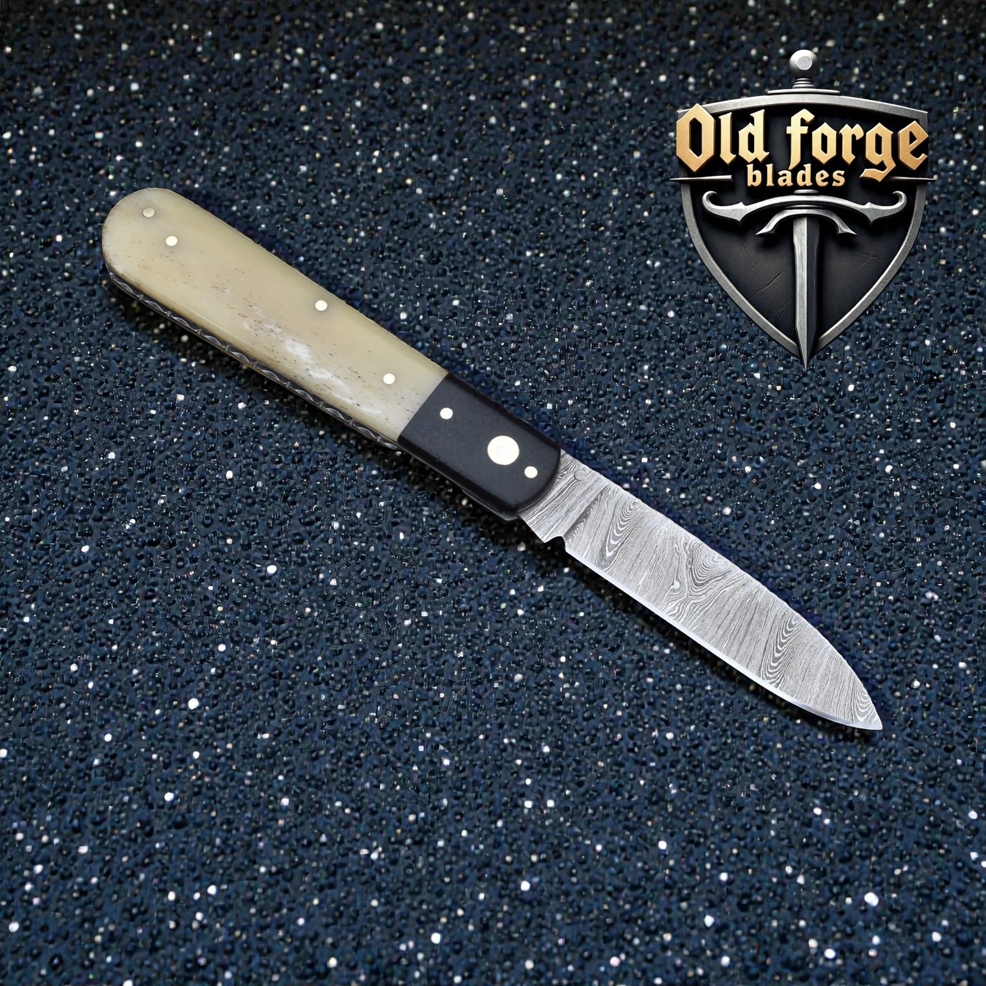 Handmade Damascus Steel Pocket Knife – Micarta & Bone Handle OLD FORGE BLADES