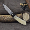 Handmade Damascus Steel Pocket Knife – Micarta & Bone Handle OLD FORGE BLADES