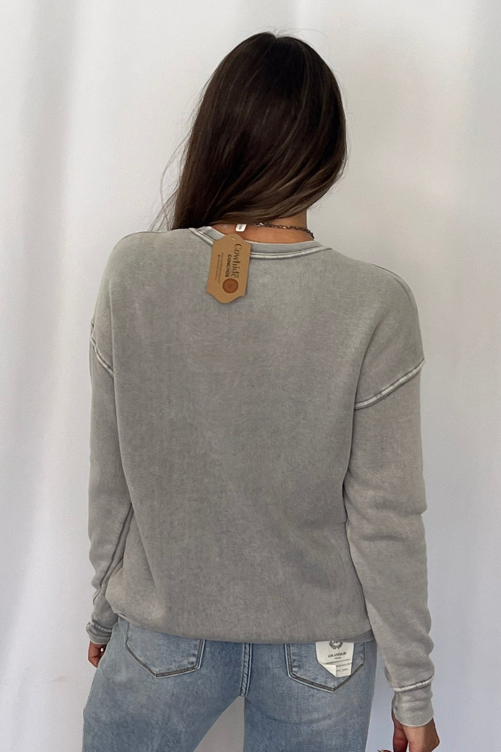 "J Adore Cowboys" Western Mineral Wash Graphic Sweatshirt — Vintage Soft Brushed Pullover Cowhide and Conchos