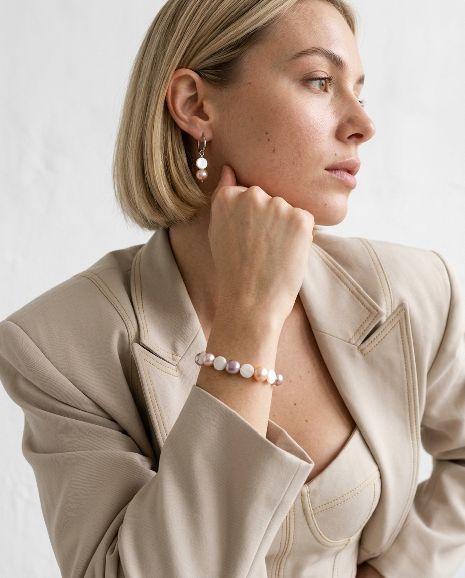 Pearl Bracelet and Earring Set Ostella Shells