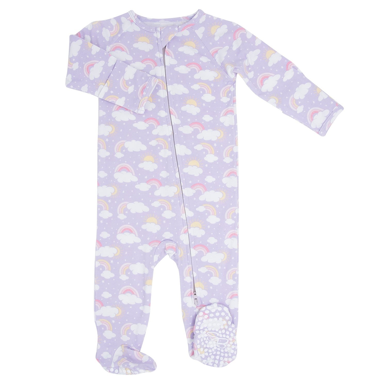 Lavender Rainbows and Clouds Zipper Footie