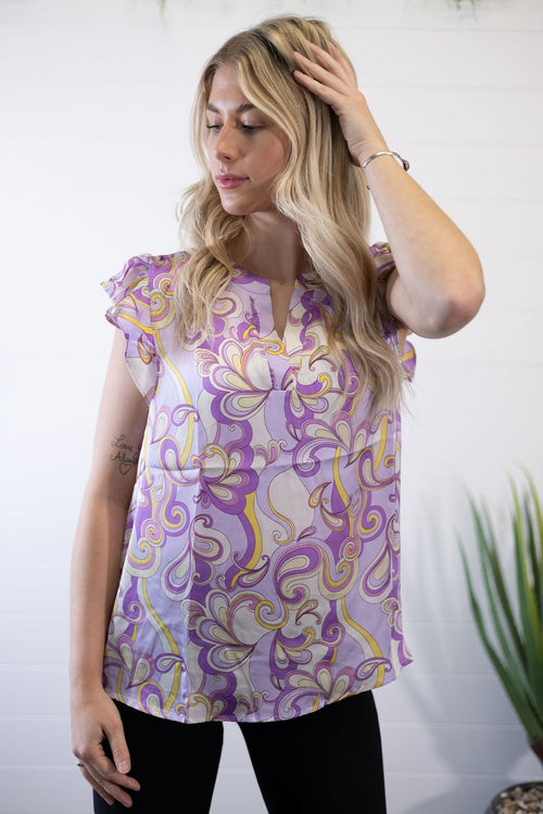 Andrée by Unit Lilac Split Neckline Western Satin Blouse — Flowy Sleeves Non-Sheer Summer Top (small and large remain) Cowhide and Conchos