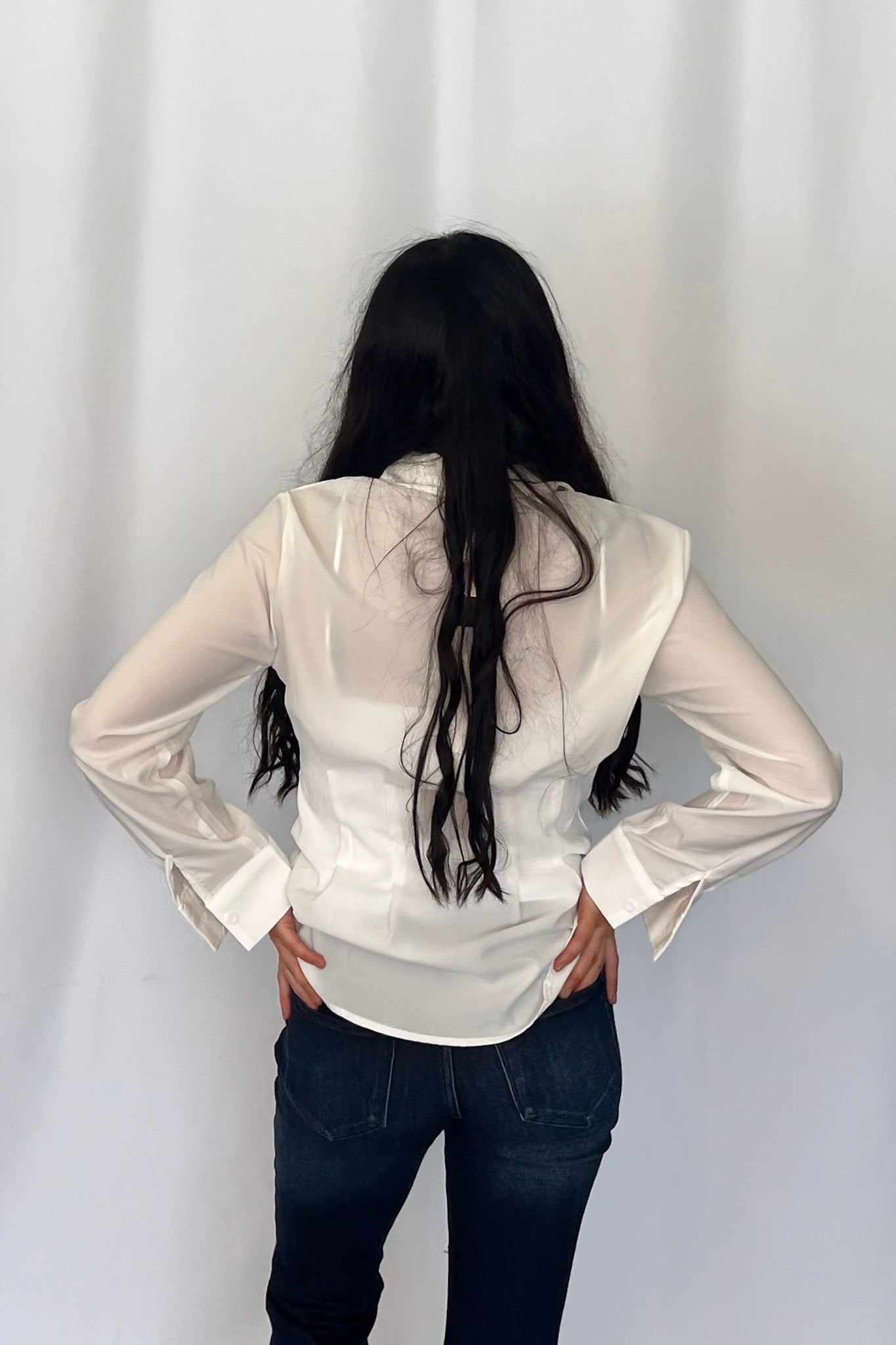 LUCKY & BLESSED "Mercedes" Ivory Western Button-Down Shirt — Tailored Long-Sleeve Cowgirl Staple Cowhide and Conchos