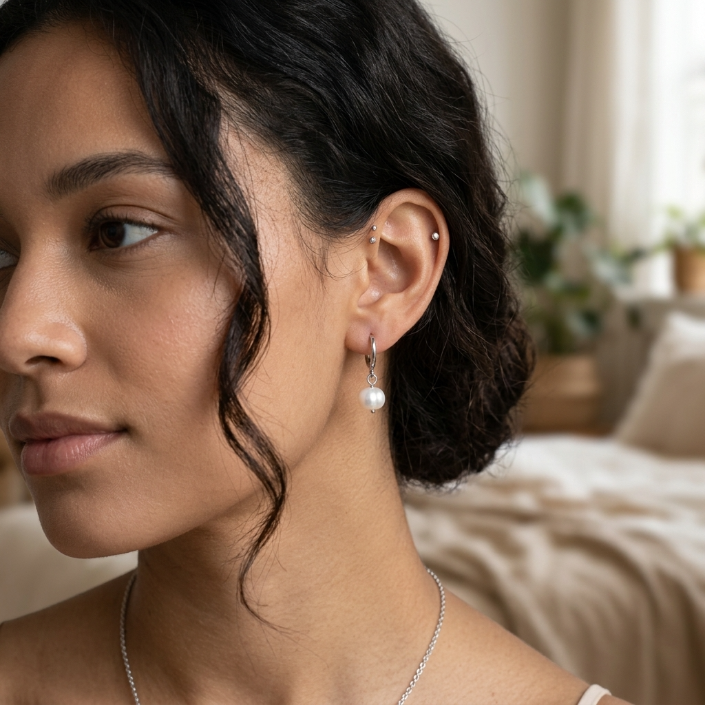 Milán Pearl Huggie Hoops Ostella Shells