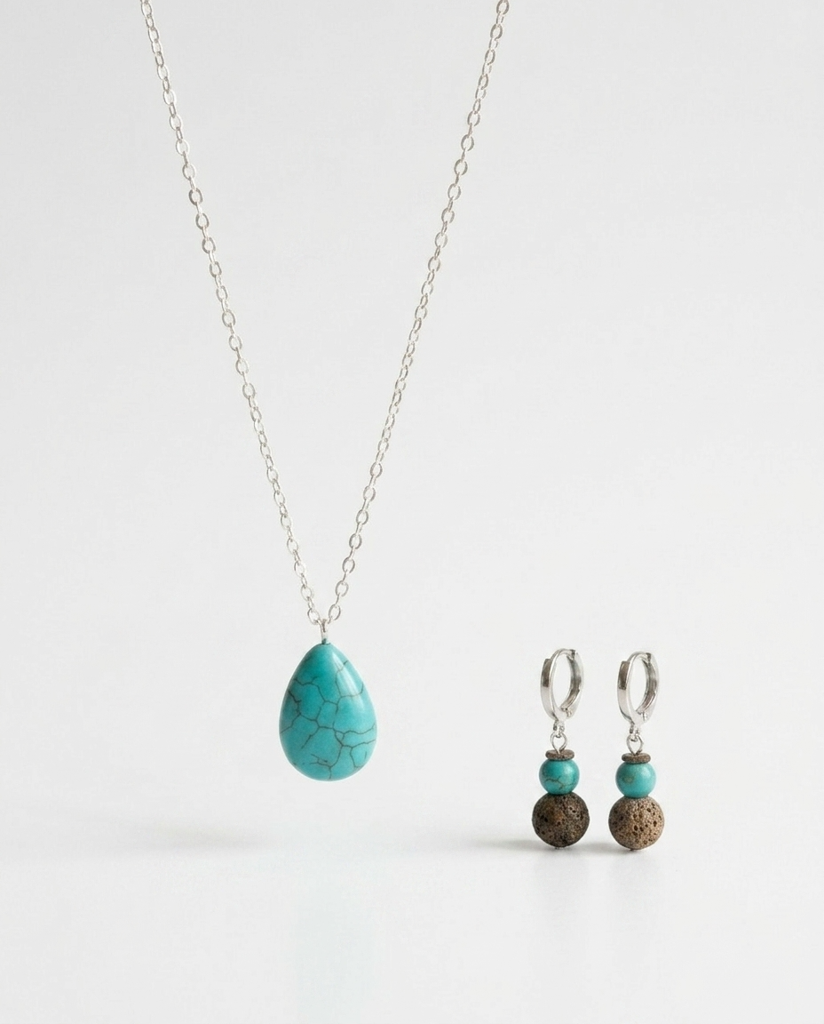 Turquoise Necklace & Earrings Set Ostella Shells