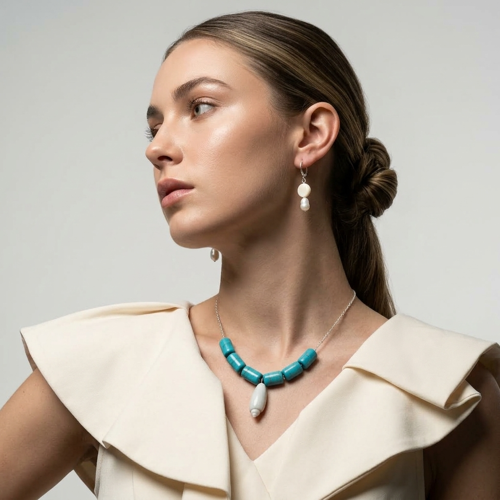Olive Pearl Necklace & Earrings Set Ostella Shells