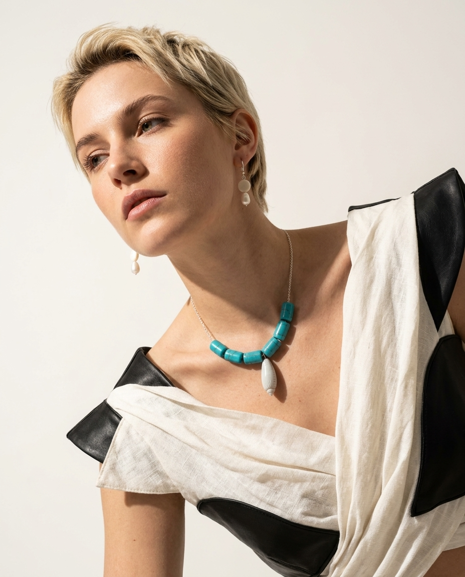 Olive Pearl Necklace & Earrings Set Ostella Shells