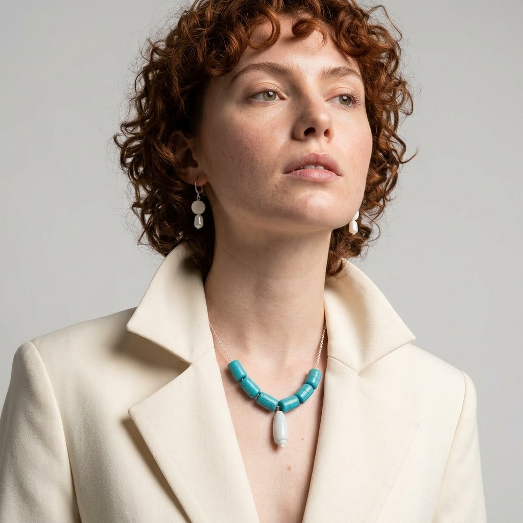 Olive Pearl Necklace & Earrings Set Ostella Shells